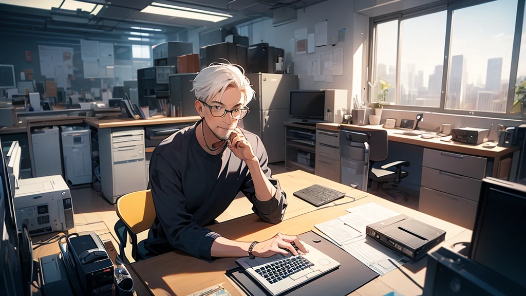 Man in his 50s　Design studio　Mac computer　Stylish office graphic designer　I&#39;m working　Gray Hair　Small face from behind　Man in his 50s　work