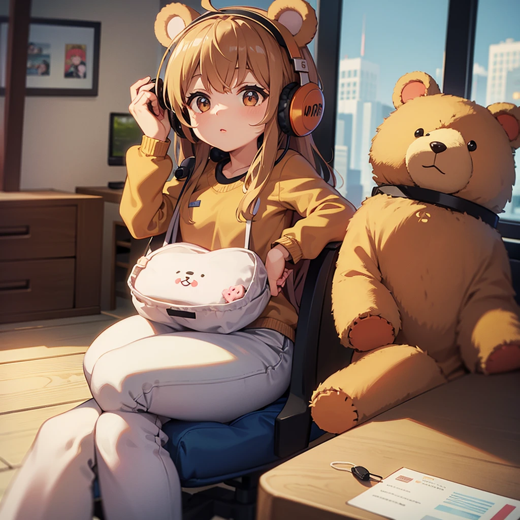 a teddy bear wearing headphones