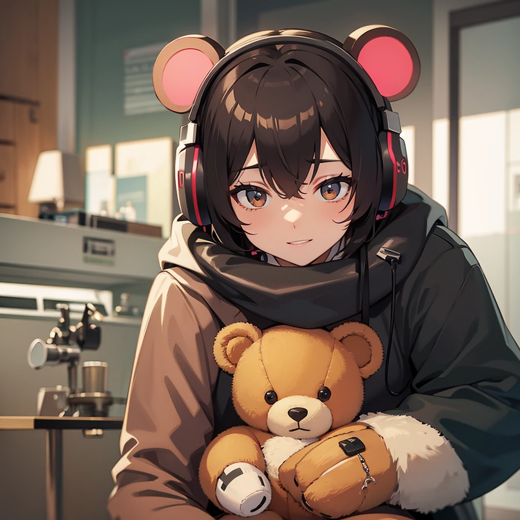a teddy bear wearing headphones