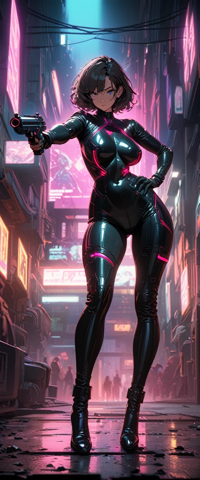 solo, Raw photo, realistic, masterpiece, best quality, high resolution, ultra detailed, offical arts, unity 8K wallpaper, offical wallpaper,  moody atmosphere, chiaroscuro, (celty), 1girl,1female, helmet, bodysuit, black bodysuit, skin tight, biker clothes, animal ears, bikesuit, leather, large breasts, night, moonlight, gloves, white cyberhelmet, fantastic,  bent over, neon lights, neon colors, cyberpunk, reflections, shining, sparks, shy and seductive posture arching your back down, buttocks focus, beautiful butt, captivating thighs, (fart)