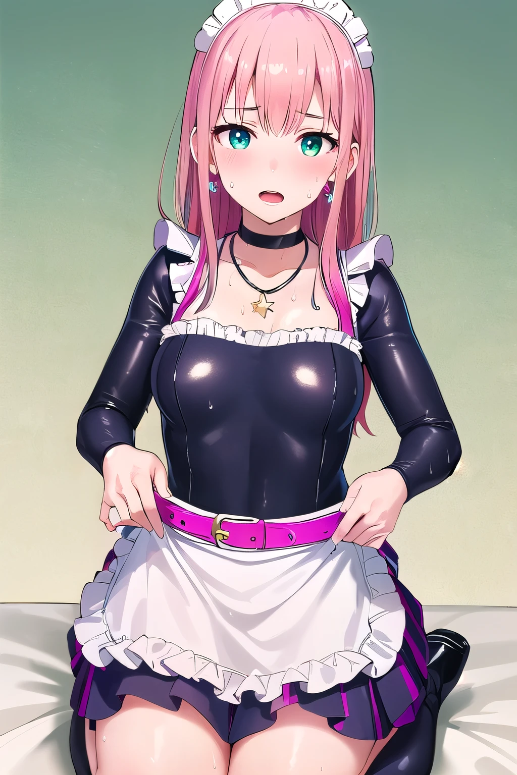 One girl, Cosmetan, methane, Twin Drill, Pink Hair, blue eyes, dress, Outdoor, Fallen leaves, (((skirt lift))), (((kneel))), (((from the front, ass pov, portrait))), (((cum on mouth))), (((1fat man, penis, blowjob))),