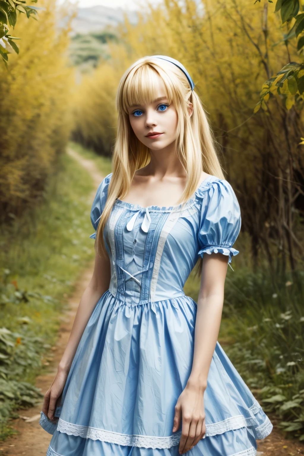 Alice in Wonderland, blonde hair blu eyes