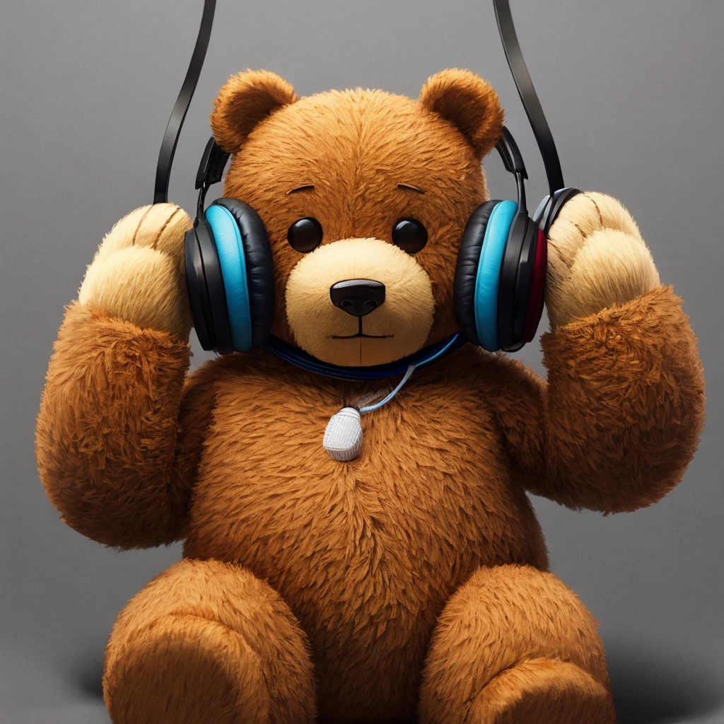 a teddy bear wearing headphones