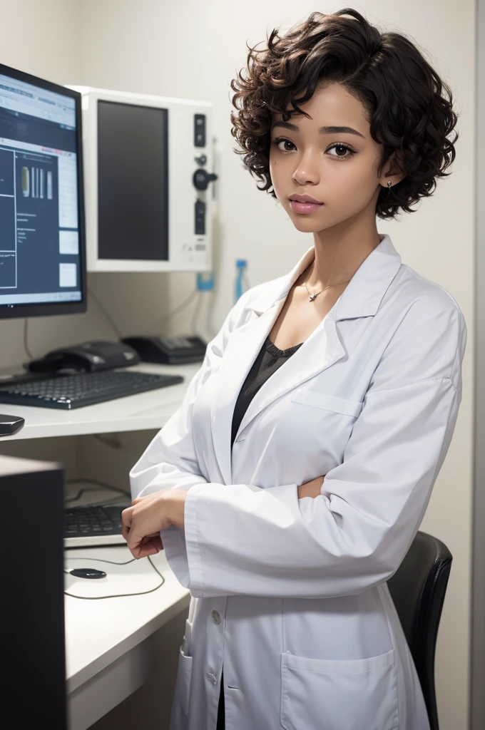 Scientist with short curly hair, light skin teenager