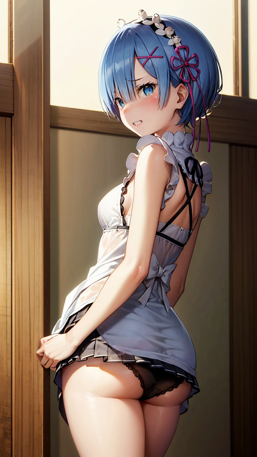 (masterpiece), delicate, Very detailed, (watercolor), bloom, figure, (Bottom-up), (1 Girl:1.4), (alone:1.2), full body,dakimakura,2strips,left is from front,right is from behind,medium breasts,hatsune miku,smile,blue eyes,eyeliner,eyelashes,lipstick,cheek,aqua hair,twintails,long hair,(see_through black negligee:1.4),black frill,black lace,black bra,(black panties:1.3)(Beautiful Eyes, Shining Eyes, Purple Eyes), (Fluffy hair), photo shoot, Studio Quality, Fisheye Lens, (Highest quality, Shining Light, blushした, Crying face, Glaring, Glowing Skin, Super detailedな), (apron, naked apron, Thighs, Butt, Butt, From below, panties, white panties, Show Panny), sexy, (Detailed Background, Complex background, Japanese-style house, Japanese atmosphere), phRem, Re:Zero, blushした, (Perfect Face, Detailed face, Fine grain,Perfect hands,Perfect Fingers), Cowboy Shot, ((8K Wallpaper))((panties:1.8))((Cleavage:1.8))((Thighs:1.8))((足を開いてTo pee:1.8))One , Laundry room,washing machine, Laundry basket, a few underwears are in a Laundry basket,((To pee:1.8))Glasses、 Black Hair, {{{Half Twin Tail:1.3}}}、break,blush, bow, 赤いbow, Tshirt,mini skirt, Pleated skirt,, Small breasts, {{{Face close-up}}},Upper Body,,pantiesに注目,High quality underwear, Look down,View your audience, pantiesをプレゼント, Tabletop, Highest quality, , Absurd, Perfect Skin, Detailed skin texture, Super detailed, 8K, Intricate details, Beautifully detailed face,High resolution, {{{Shadowed face}}}, mock, {{{Through clenched teeth:1.2}}}, Angry face, 視聴者をLook down, masterpiece,Absurd, Beautiful detailed face seen from the front,