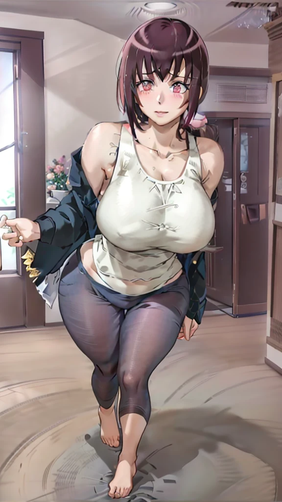 (masterpiece, Highest quality, Semi-realistic:1.3), hope, Mature Woman, (Full Body Shot:1.05), (pink Tank top:1.2), Tank top, Yoga pants, Tight clothing, One girl, Mature Woman, Curvy, Are standing, Sexy pose, Big Ass, (blush:1.05), short hair, Black Hair, Purple Hair, Bare shoulders, lips, Cleavage cutout, Huge breasts, Perfect body, Perfect Eyes, Anime Eyes, eye shadow, Perfect Face, (shy:1.1), Rooms in the house, Window Sky, Sharp focus, Professional artwork, Intricate details, Vibrant colors, Vibrant colors, Diffuse lighting, Digital Blending, Super-detailed body, Super detailed hair, Super detailed face, Topics on pixiv,