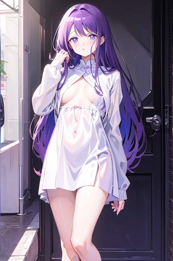 Small breasts、Light purple hair、Semi-long hair、Pale purple eyes、、Looks like she's about to cum、Glamorous expression、Blushing、Random underwear appearance、Cute underwear、Undressing、、Bedroom、On the bed、M-shaped legs、Random pose,Show your pants、Light purple hair、Semi-long hair、Pale purple eyes、night、night、Not wearing a bra、、Blushing、lipstick、Perfect hands、Detailed hands、Bedroom、On the bed、hand bra