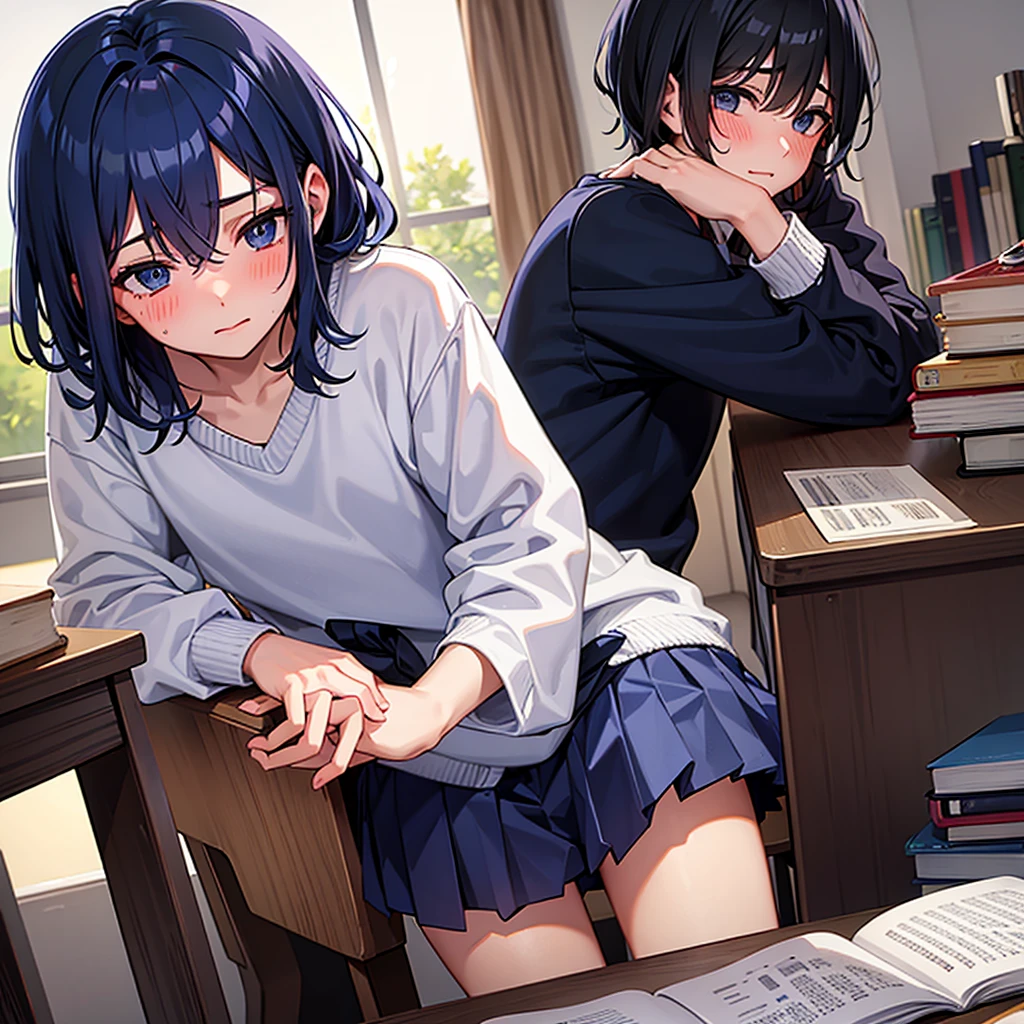 High school student, uniform, black hair, black eyes, lying down on desk in classroom, short hair, one man