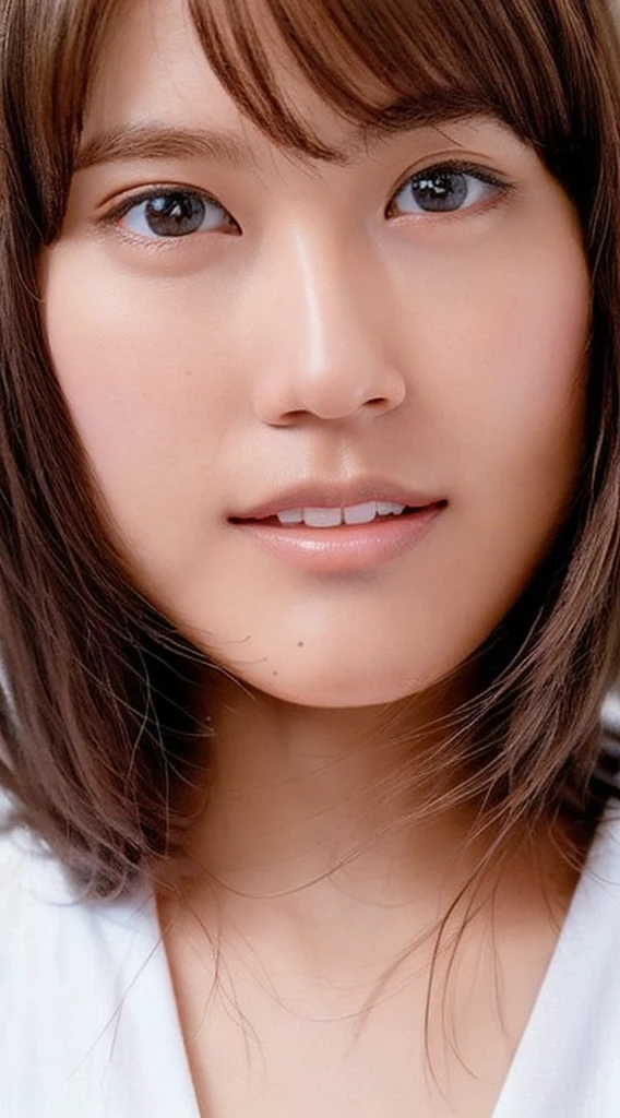 ((Highest quality, 8K, masterpiece: 1.3)), sharp: 1.2, Perfect Body Beauty: 1.4, Slim Abs: 1.2, ((Layered Hairstyles, Big Breasts: 1.2)), (濡れた White Button Long Shirt: 1.1), (nude: 1.2), Face close-up: 1.5, Highly detailed face and skin texture, Beautiful Eyes, double eyelid, Side view of the camera