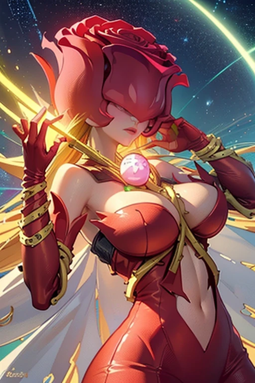 (masterpiece, top quality), (medium),official art, beautiful and aesthetic:1.2),(rosemon:1.3), (fractal art:1.3),upper body, from side, (slendered abs:1.2), looking at viewer,(((starry sky))), stars in the background, shining halo,((gigantic breasts:1.6)), (midriff),((ultra detail eyes:1.5)),((extremely detailed CG unity 8k wallpaper,masterpiece, best quality)), ((ultra-detailed:1.5)),(best illumination, best shadow, an extremely delicate and beautiful),(extremely detailed CG unity 8k wallpaper,masterpiece, best quality, ultra-detailed),(best illumination, best shadow, an extremely delicate and beautiful),(perfect body: 1.5),(masterpiece), dynamic movement, digital art, otherworldly, a burst of color, explosive energy, chaotic beauty, (hair flowing:1.2, hair glowing), (body distorted:1.5, body fragmented), (face obscured:1.2, half hidden), (background: broken, shattered, fractured), (light: flickering, pulsating, radiating).