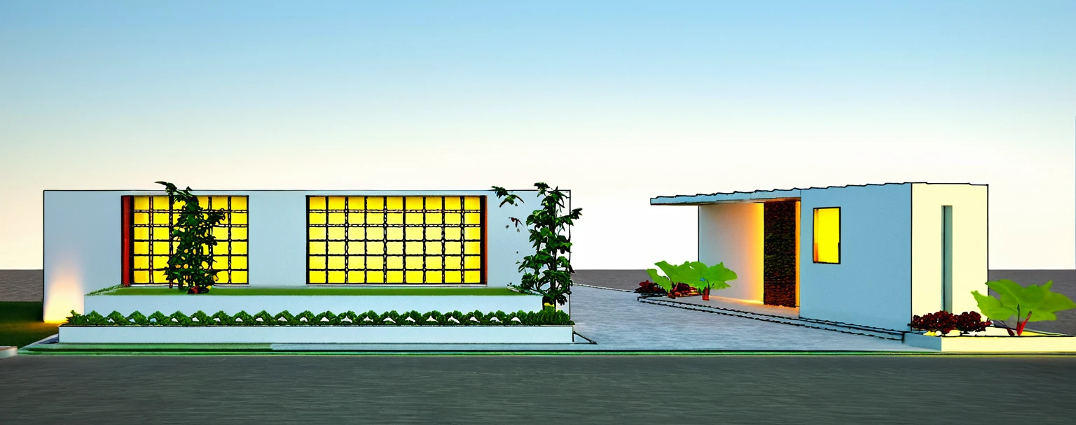 The modern gate features a sleek and minimalist design, sky, cloud, (daylight:1.1)