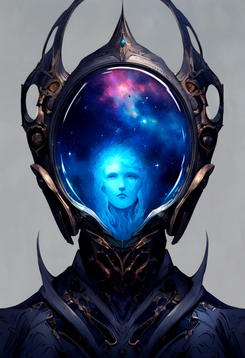 A man in a spacesuit and a glowing head, Inspired by the surrealist paintings of Thomas Allen Kopera, Tumblr, surrealism, face melting into the universe, portrait of a cosmic entity, deeper into the metaverse we go, Strange portrait with the Milky Way, galaxy reflected helmet, Galactic entity, Astral appearance, cosmic entity, the encrypted metaverse, galaxy reflected in helmet