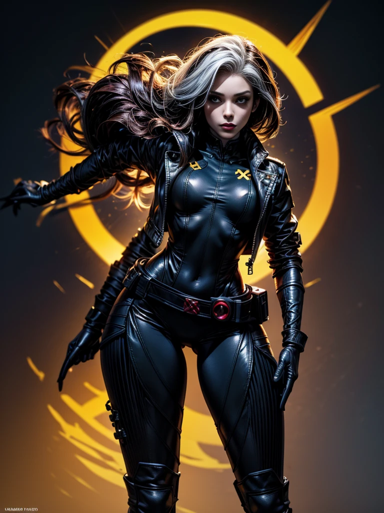 Lindsey Fonseca、masterpiece、High quality 4K、villain (X-Men)、Gothic Girl、Sculpted Body Gothic Makeup、Black jacket、Red and blue bodysuit、masterpiece、Highest quality、Cowboy Shots、One personの女の子、One person、Technology Military Bodysuit、fringe