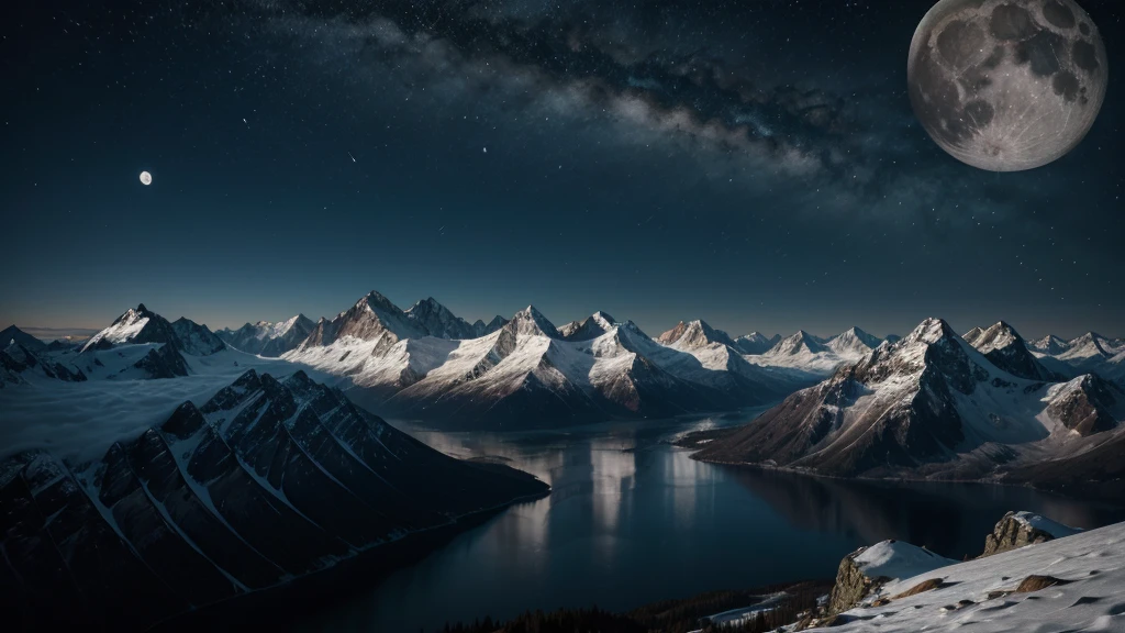 landscape, montains, night, moon