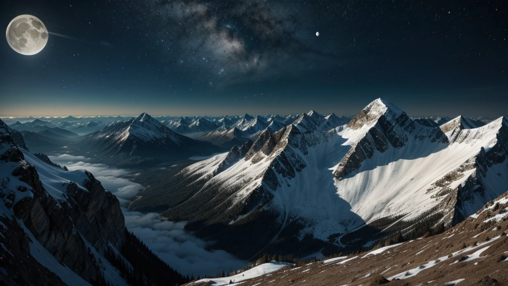 landscape, montains, night, moon