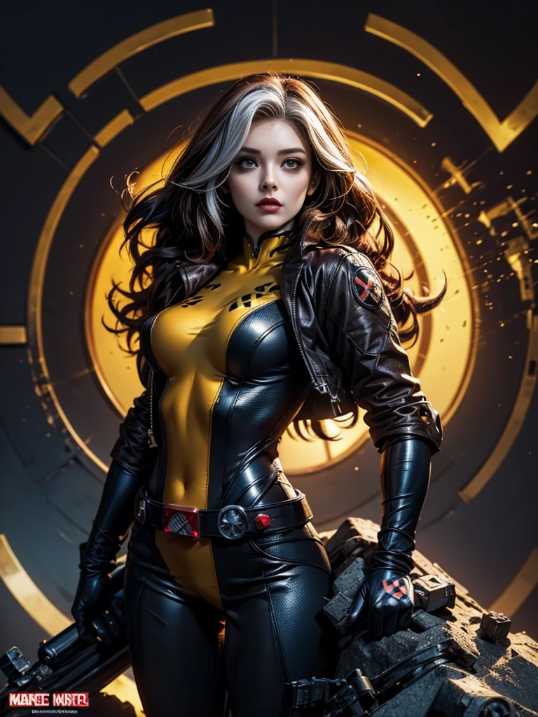 Alexandra Breckenridge、masterpiece、High quality 4K、villain (X-Men)、Gothic Girl、Sculpted Body Gothic Makeup、Black jacket、Red and blue bodysuit、masterpiece、Highest quality、Cowboy Shots、One personの女の子、One person、Technology Military Bodysuit、fringe