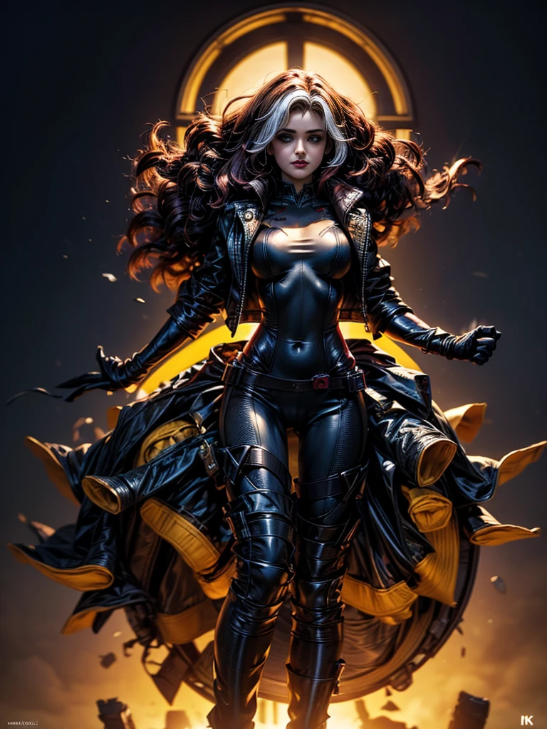 Penelope Cruz、masterpiece、High quality 4K、villain (X-Men)、Gothic Girl、Sculpted Body Gothic Makeup、Black jacket、Red and blue bodysuit、masterpiece、Highest quality、Cowboy Shots、One personの女の子、One person、Technology Military Bodysuit、fringe