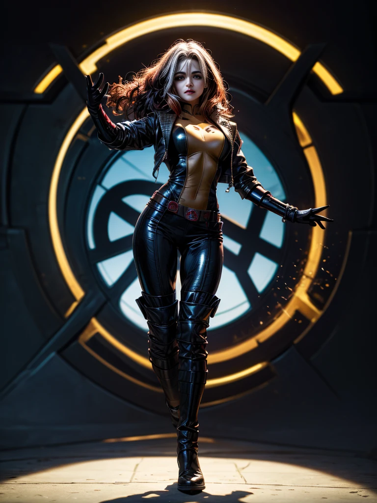 Penelope Cruz、masterpiece、High quality 4K、villain (X-Men)、Gothic Girl、Sculpted Body Gothic Makeup、Black jacket、Red and blue bodysuit、masterpiece、Highest quality、Cowboy Shots、One personの女の子、One person、Technology Military Bodysuit、fringe