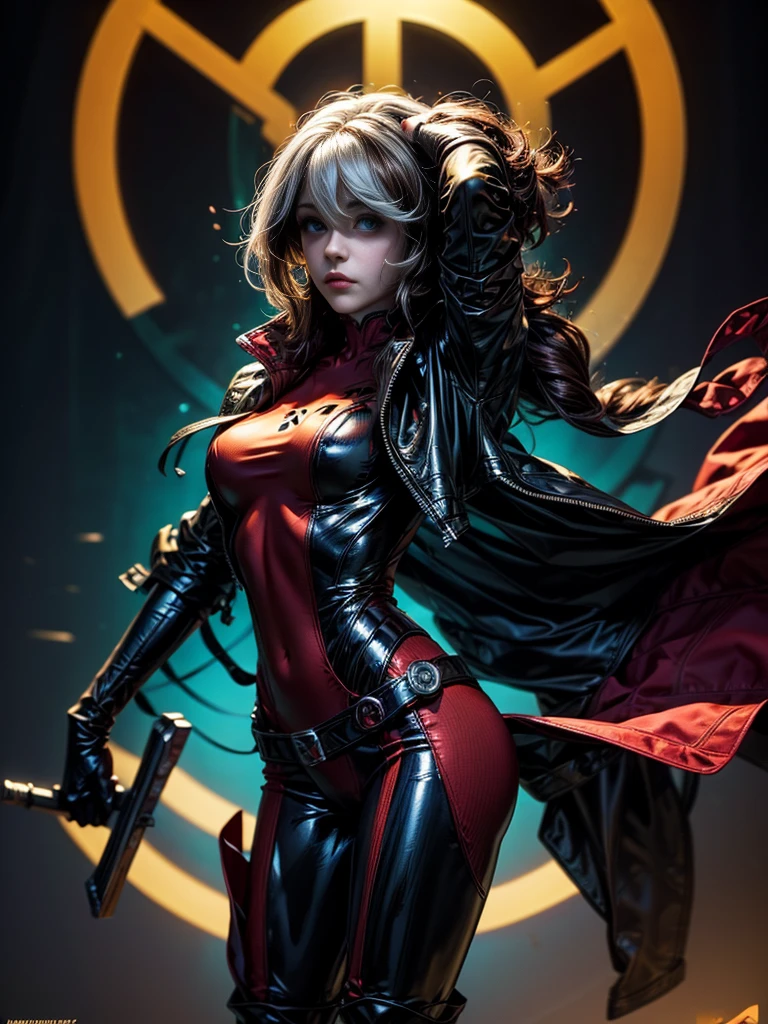 1girl,Alicia Viewsrtream,red lips,red impossible clothes,red elbow gloves,red thigh boots,cape,incredibly absurdres,Volumetric Lighting,moody lighting,thighs,realistic,reality,hetero,smug,fighting_stance, best quality:1.4, intricate details, sharp focus, highres, eleborate atmosphere:0.90, 8K, 4K, UHD, 32k UHD resolution, realistic photo, professional photography, Ultra Detailed 8K CG, ultra high res, High quality texture, High quality shadows, vivid colors, HDR
