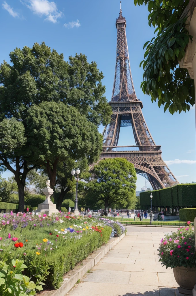 Eiffel Tower,flower,百合flower,flower枝,flower叶,一只喜鹊坐在flower枝上,Elegant colors,light,European style,Base color: off-white