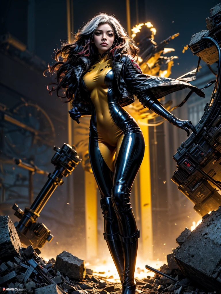 Zoe Saldana、masterpiece、High quality 4K、villain (X-Men)、Gothic Girl、Sculpted Body Gothic Makeup、Black jacket、Red and blue bodysuit、masterpiece、Highest quality、Cowboy Shots、One personの女の子、One person、Technology Military Bodysuit、fringe
