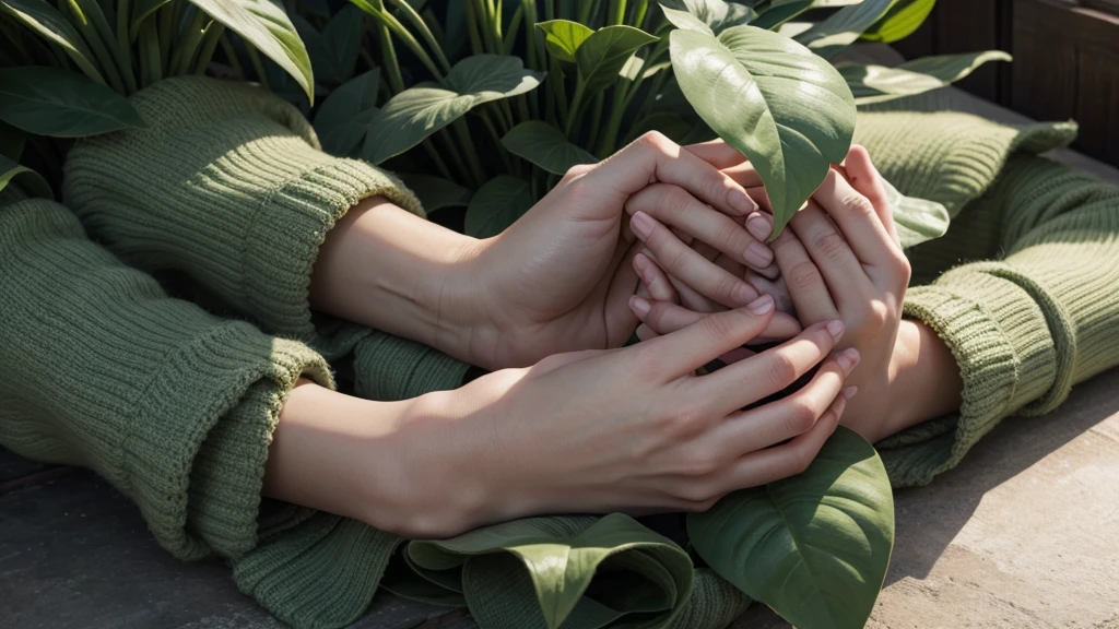 clasped hands made of plants