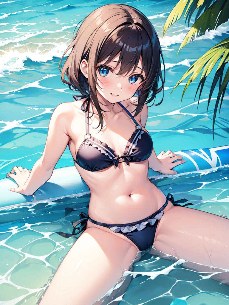 bikini、Ocean、Water Play、girl、tomboy、Get excited、Sit on a float、Leg spread