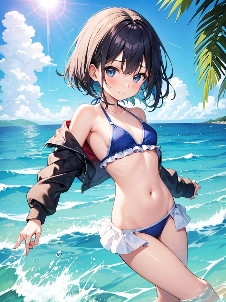 bikini、Ocean、Water Play、girl、tomboy、Get excited、Leg spread