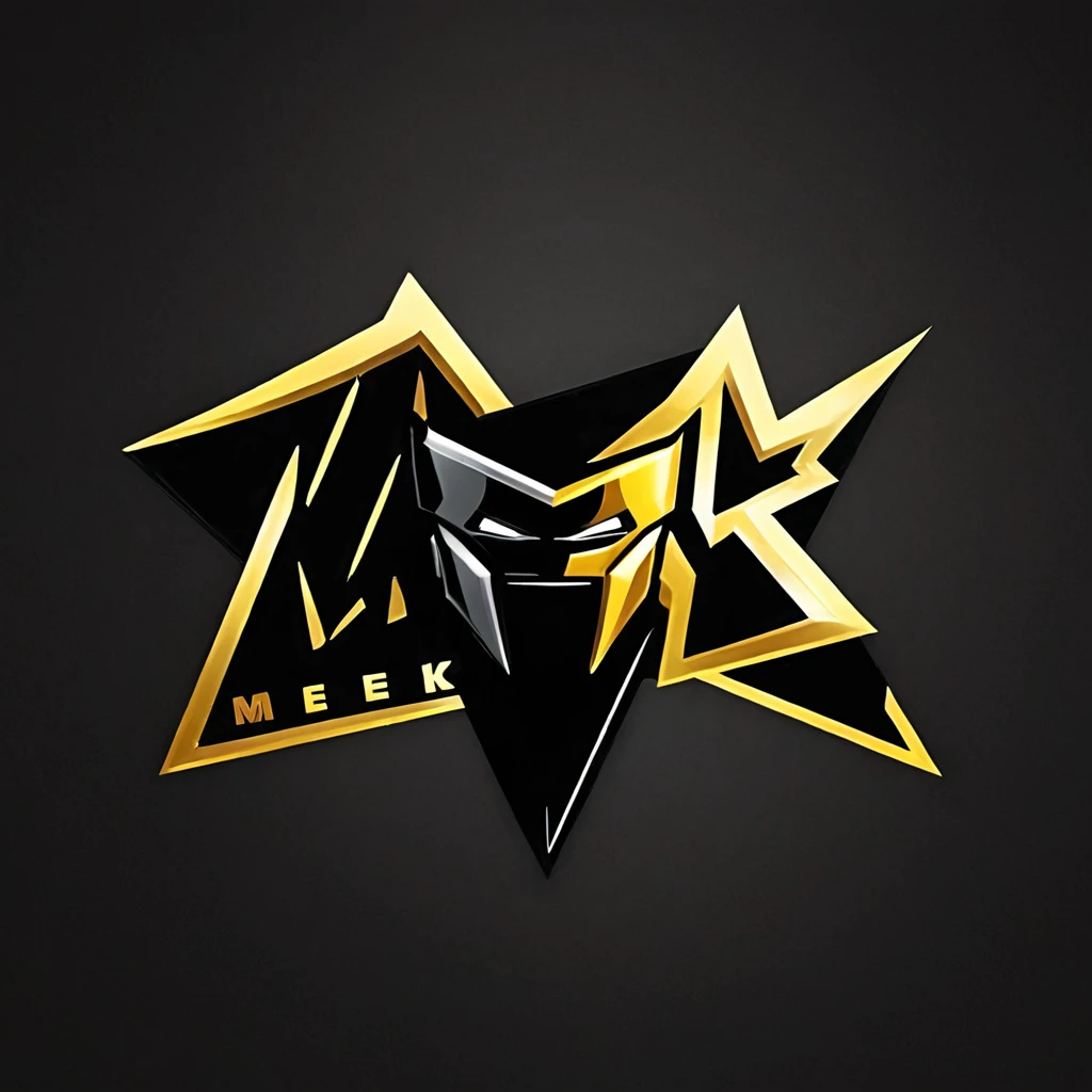logomkrdsxl,an edgy logo 3D with robô , vector, text "MEK", best quality, masterpiece, brand, dark background, vermelho, ciano, prata, dourado