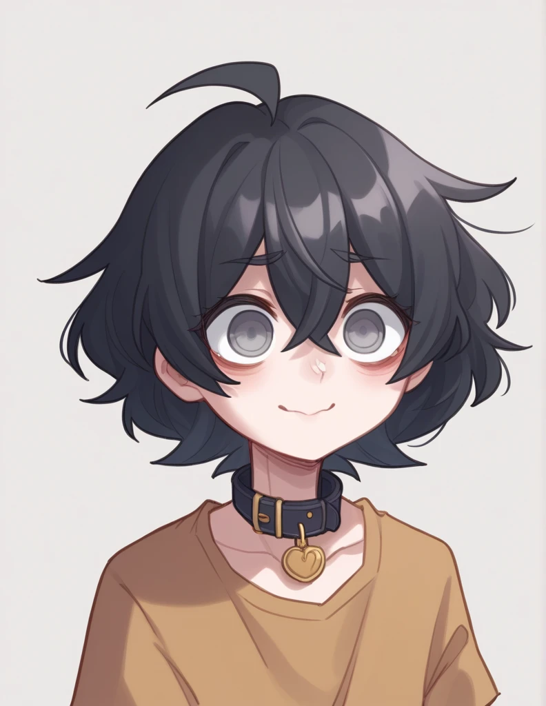 1 girl, alone, ppka, black fur, short hair, messy fur, Ahoge, parts, parts all over the body, grey eyes, empty eyes, blind, nervous, Slight smile, cute look,
Lencería, lenceria de vaca, medias de vaca, medias ajustadas, orejas de vaca, collar de cencerro, 
human skin, soft skin, pale skin,