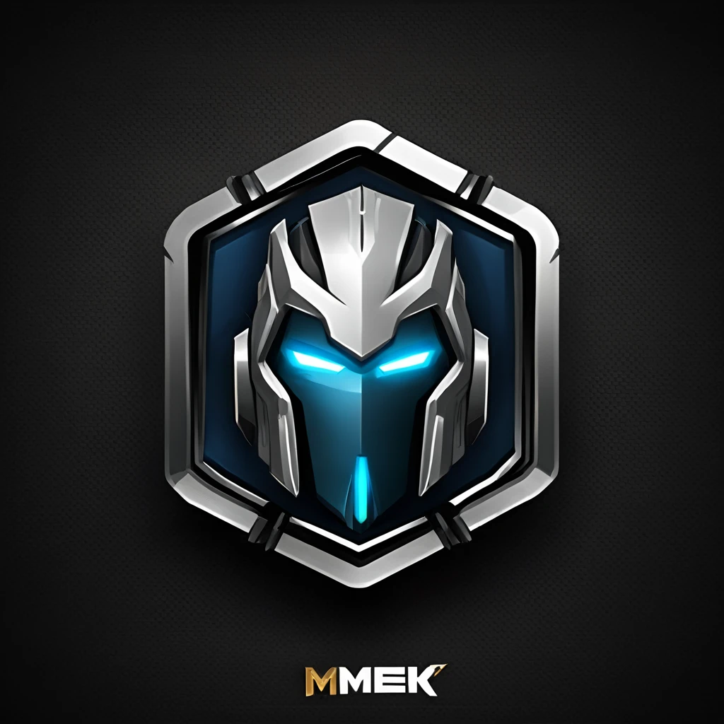 logomkrdsxl,an  edgy logo  3D with robô ,  vector, text "MEK",  best quality, masterpiece, brand, dark background