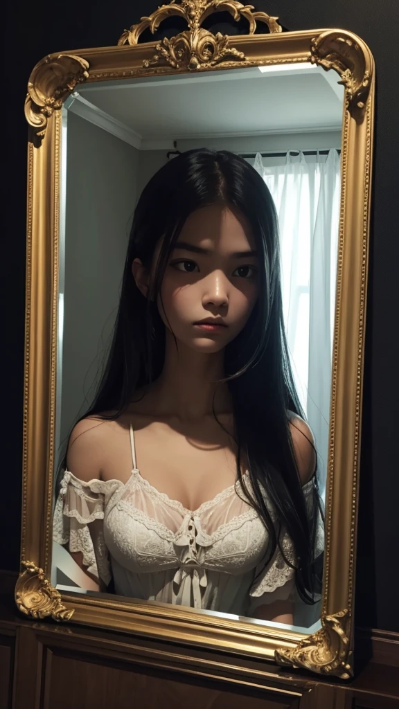 Mirror that holds a ghost if a vengeful and dark woman