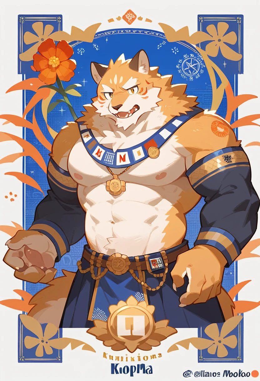 highres, top quality, best quality, paid reward available, High-quality illustrations by Alfons Mucha, unparalleled masterpiece, perfect artwork, absurdres, logo mark, stamp, Geometric pattern, vector-art, masterpiece(kemono, furry anthro)flower,