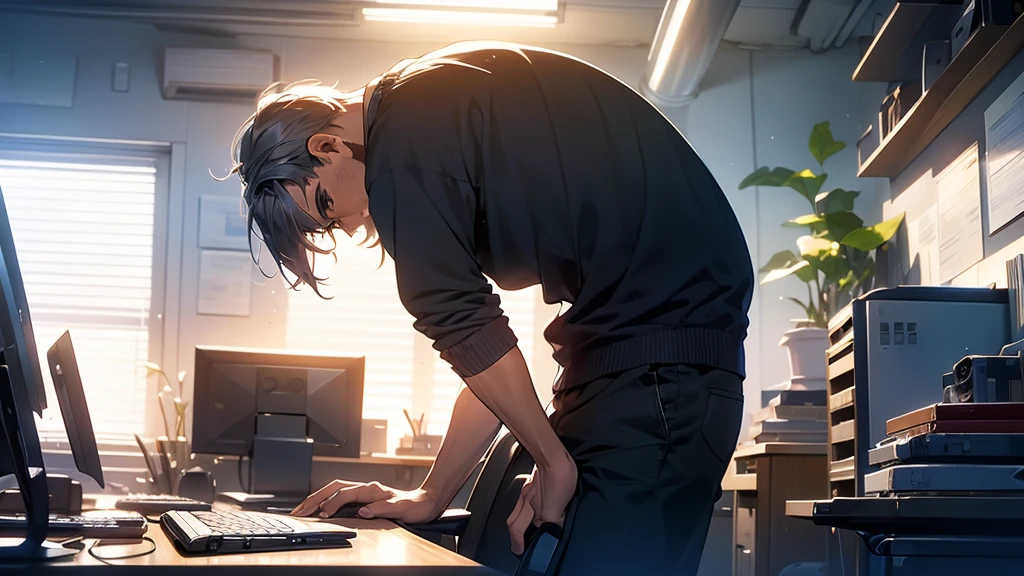 Mac computer graphic design 27 inch monitor graphic designer mouse Stylish A man in his 50s working on a computer back desk work back of head I won't show my face