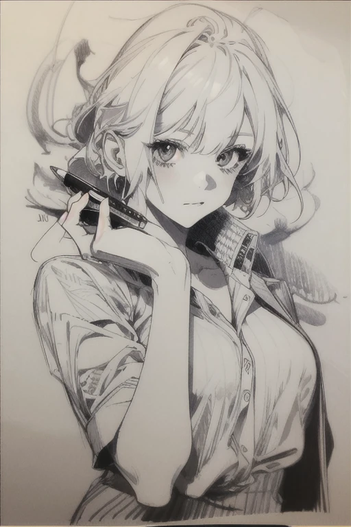 pen_sketch_style, 1girl, solo, ink, sketch,  
