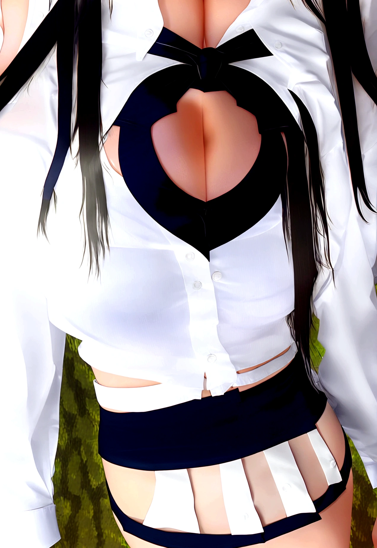 (8K, Ultra-high resolution, Highest quality, Tabletop:1.1),(18-year-old:1.1)、(avert your eyes)、8K、Japanese girl's life々Beautiful portrait、Photorealistic、Ultra-high resolution、Highest quality、 (Quite large breasts、Quite large breasts、A toned and slender body:1.15)(Electric guitar player、Playing electric guitar、White shirt、Check pleated mini skirt、duo schoolgirls:1.25) (High School Girl Light Music Club、Quite large breasts、Quite large breasts、Hide all breasts、Black straight hair、 So cute、Cute Smile、Wear a white shirt under a navy miniskirt、Two high school students:1.6)(On the roadside overlooking the sea、duo、Two female students performing:1.1)