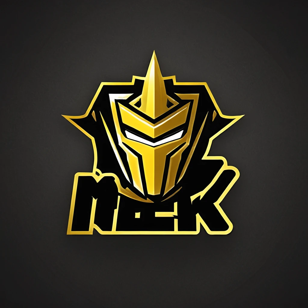 logomkrdsxl,an  edgy logo  3D with robô dourado e prata,  vector, text "MEK",  best quality, masterpiece, brand, dark background, 