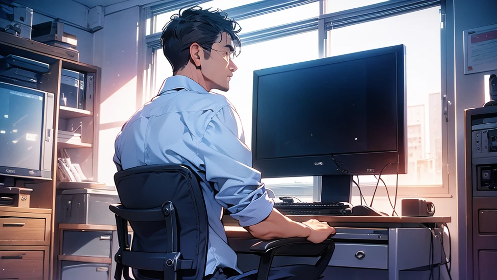 Abstract graphic design 27-inch monitor Mac computer
graphic designer mouse Stylish A man in his 50s working on a computer back desk work back of head Faceless Desktop