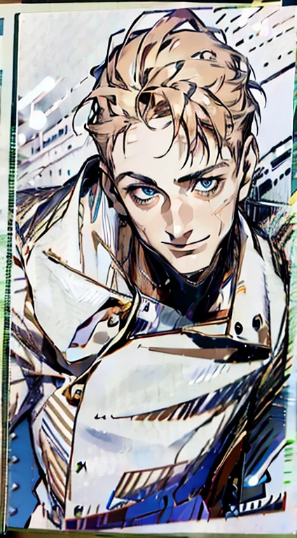 (best quality,4k,8k,highres,masterpiece:1.2),ultra-detailed,(realistic,photorealistic,photo-realistic:1.37),1 man,31 years old,mature man,very handsome,without expression,smile,short orange hair,blue eyes,penetrating gaze,perfect face without errors,imposing posture,businessman,office background,cinematic lighting,hdr image