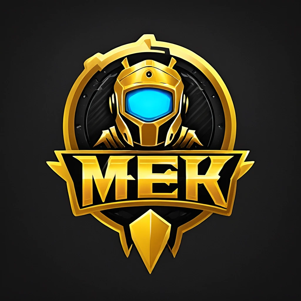 logomkrdsxl,an  edgy logo  3D with robô dourado e prata,  vector, text "MEK",  best quality, masterpiece, brand, dark background, 