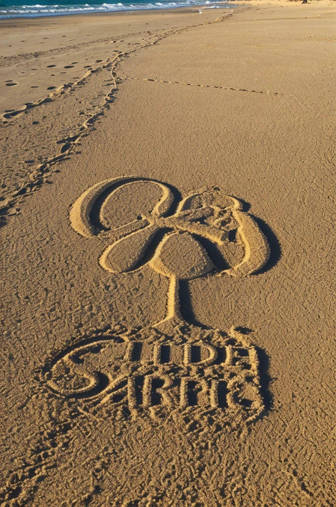 In the sand on the beach the word is written: Sarita