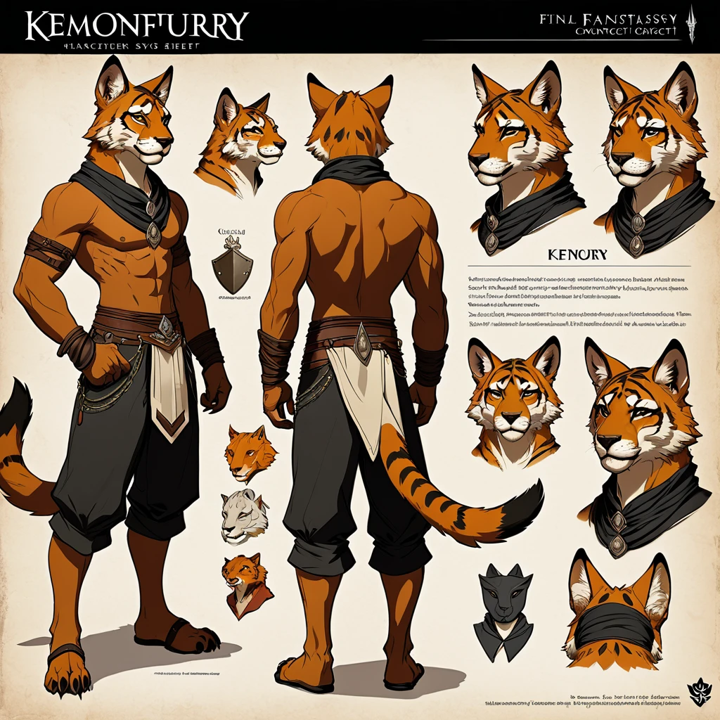 cover page, highres, top quality, best quality, paid reward available, unparalleled masterpiece, perfect artwork, absurdres, High-quality illustrations(style of final fantasy)(concept art, character sheet)perfect anatomy(handsome boy, kemono)(furry anthro),