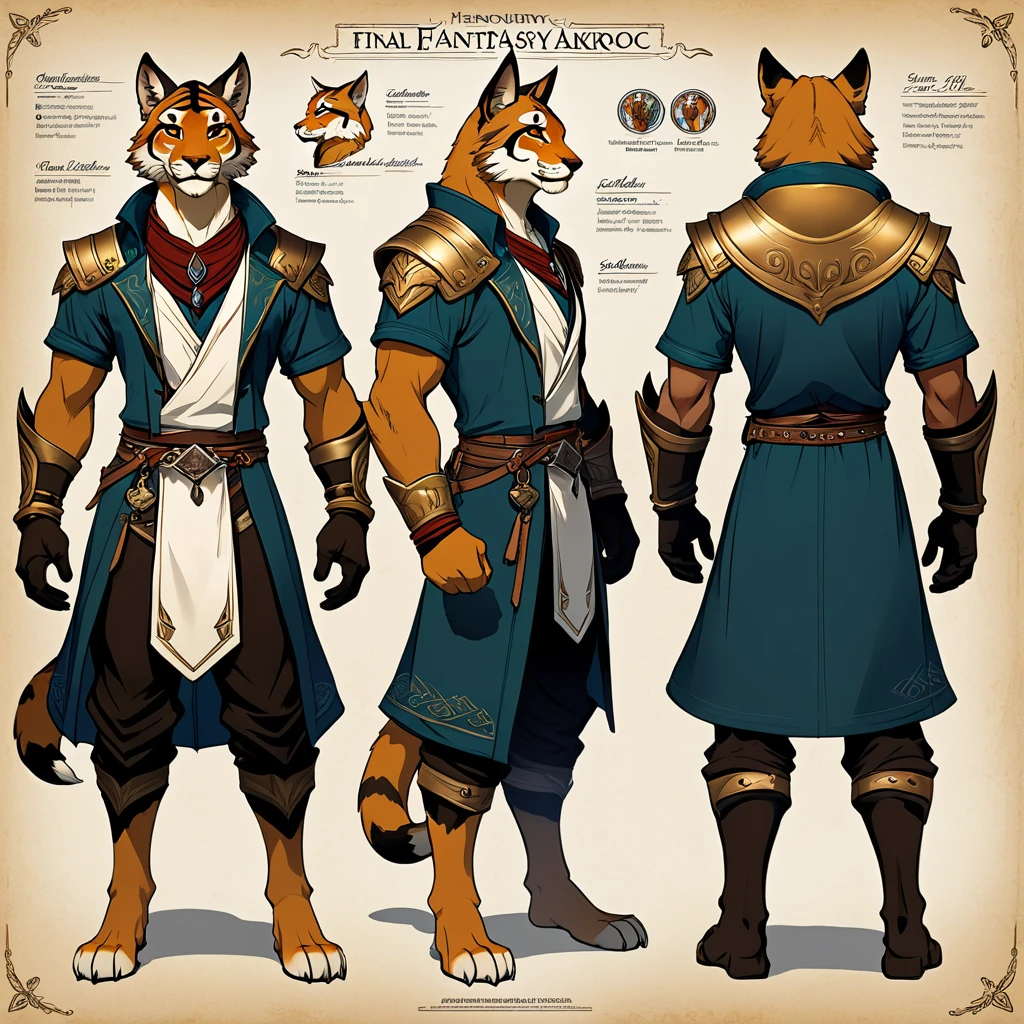 cover page, highres, top quality, best quality, paid reward available, unparalleled masterpiece, perfect artwork, absurdres, Hig?-quality illustrations(style of final fantasy)(concept art, character sheet)perfect ???????(handsome boy, kemono)(furry anthro),