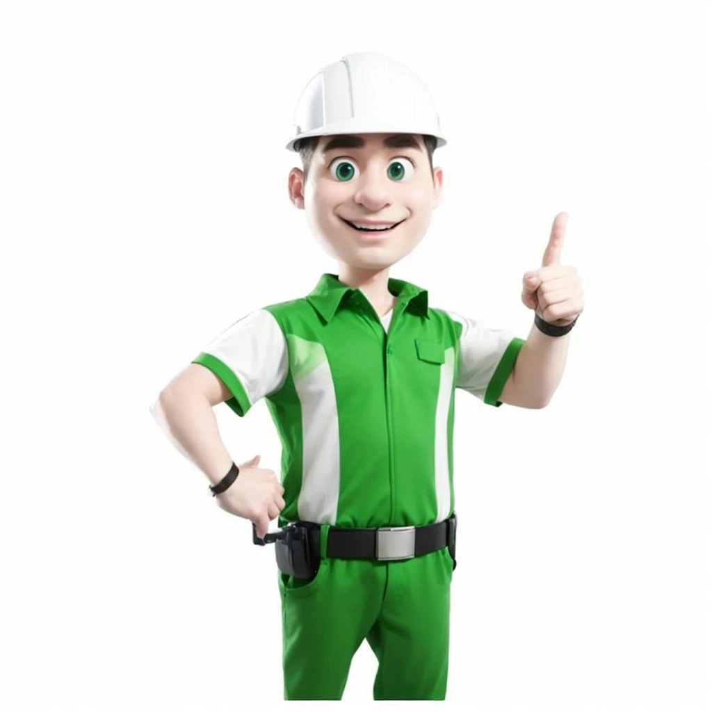 mascot, naughty man, without mustache, sem beard, skin fair, electrical technician, green polo shirt.
