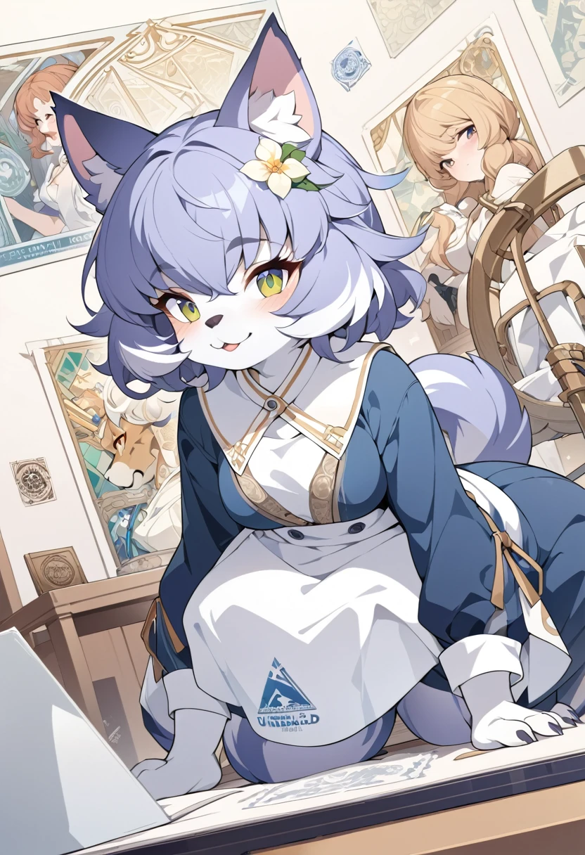 highres, top quality, best quality, paid reward available, High-quality illustrations by Alfons Mucha, unparalleled masterpiece, perfect artwork, absurdres, logo mark, stamp, Geometric pattern, vector-art, masterpiece(kemono, furry anthro)flower,