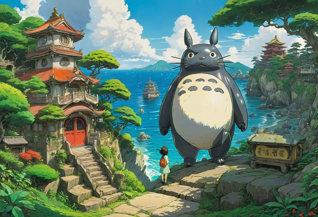 Studio Ghibli, Highest quality, masterpiece, so beautiful, Perfect composition, Intricate details, Super detailed,Enoshima