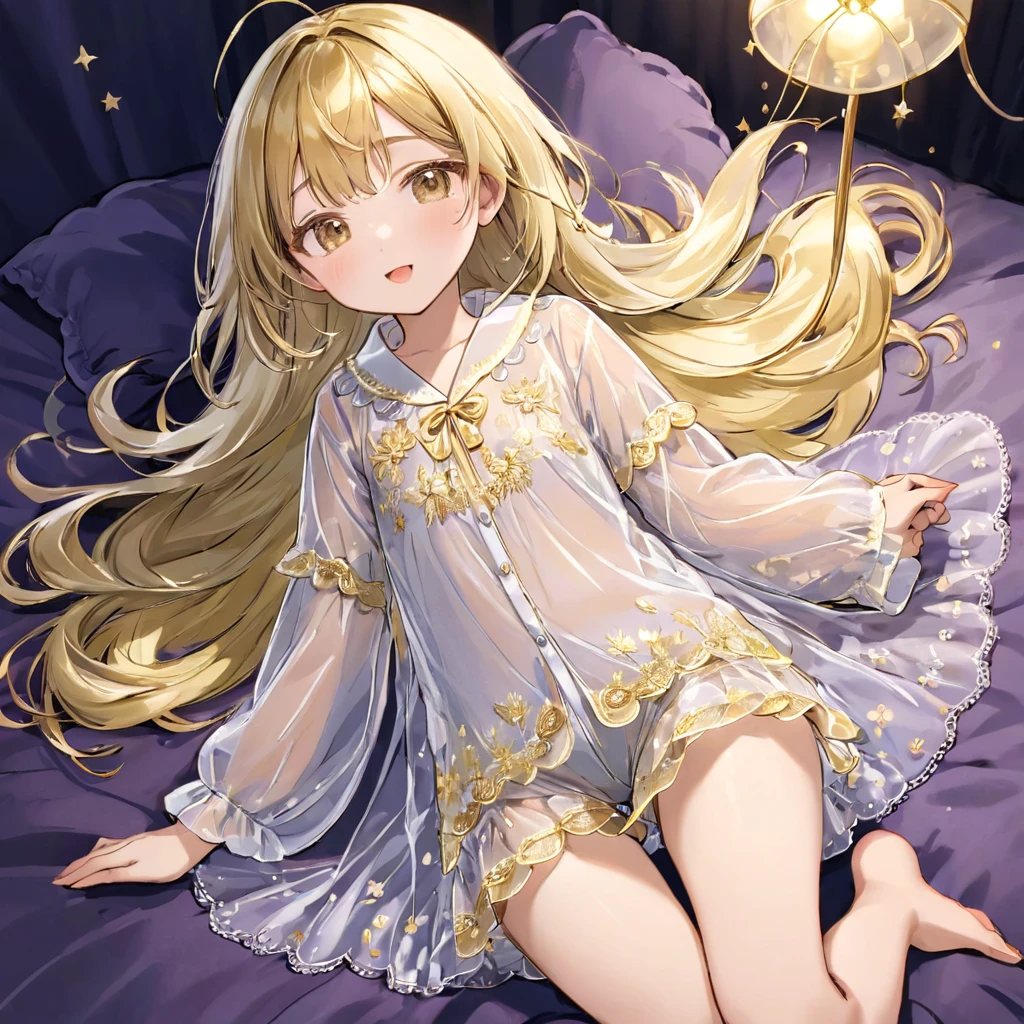 , 1people、Pajamas、Gold and silver thread embroidery、Wearing semi-transparent bloomers that reach down to the knees、Translucent slip