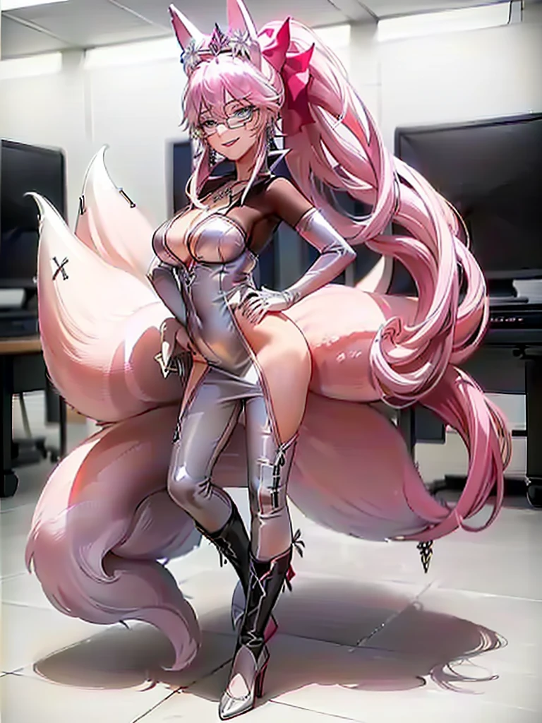 great quality ++ Extremely detailed high resolutionolution, very aesthetic, expressive eyes, (((Perfect face))), (((face symmetrical))), ((good anatomy)), (((perfect hands))), (((8k))), UHD, hd wallpaper, (((detailed high cal, (((((1girl)))))), only, Masterpiece, The best quality, high resolution, Highly detailed, (illustration), Beautiful detailed eyes, ((((full body))), (((solo))), (((((Koyanskaya))))), (((cosplay of Weiss Schnee))), (((smiling))), (((fusion))), (((agglutination))), (((Combination))), (((((White hair))))), (((blue eyes))), (((ponytail))), (((white dress))), (((jewelry))), (((necklace))), (((earrings))), only, jaeces, earrings, long hair, parody, (((scar))), (((scar ocular))), (((hair ornament))), (((office background))), (((hand on hip))), (((wiggling the butt))), (((strolling))), Side ponytail, scar en la cara, Upper part of the body, (((fox tail))), (((fox ears))), (((tiara))), (((jewelry))), (((earrings))), (((neckline trimming))),