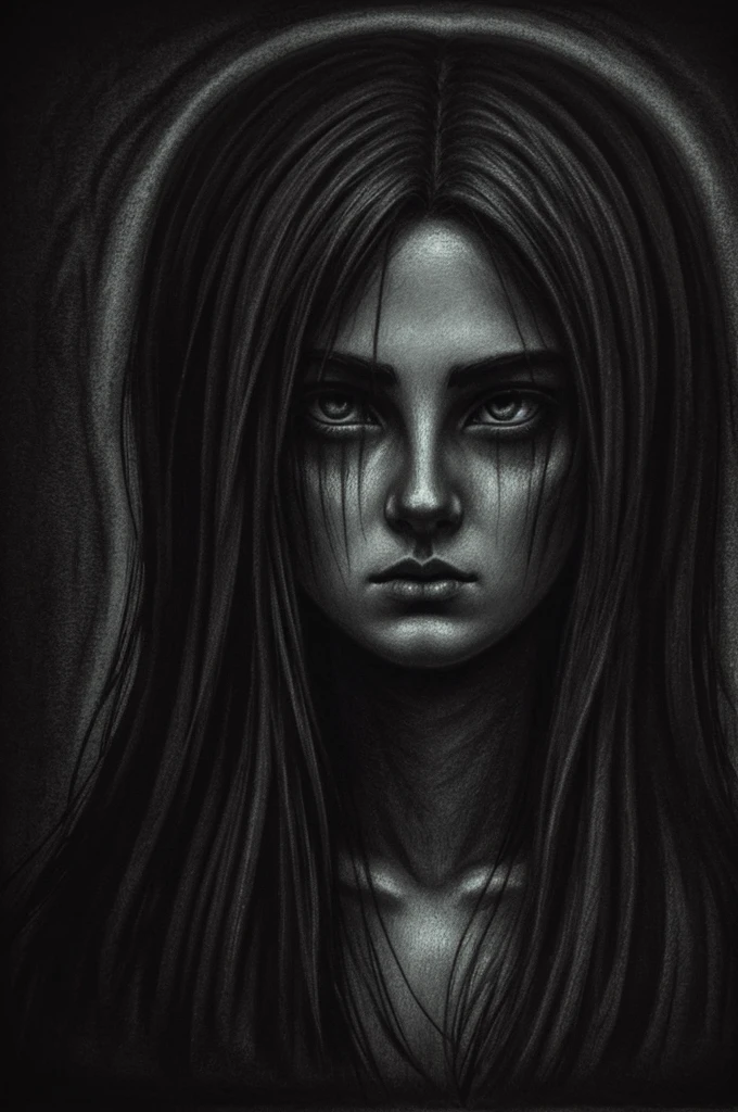 charcoal sketch mythology dark ethereal creepy girl haunted sad hopeless alone
