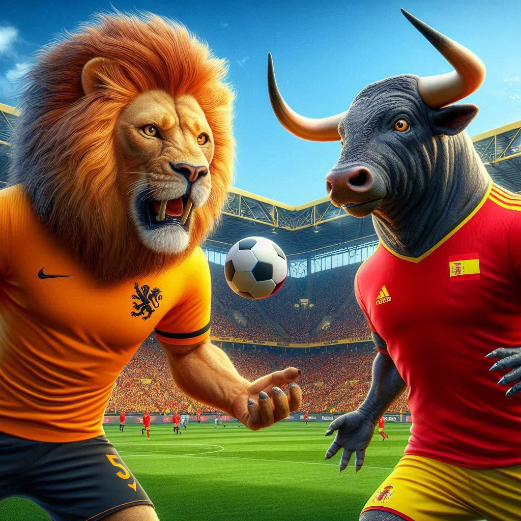 a close up of two animals playing soccer with a ball, the spirit of the bull run, lions, sport game, album art, official artwork, by Luis Miranda, 🐋 as 🐘 as 🤖 as 👽 as 🐳, 8 k highly detailed ❤🔥 🔥 💀 🤖 🚀, inspired by ferdinand knab, epic 3 d oxossi, by Mike Winkelmann